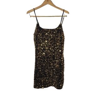 BP. Dress Womens XL Black Gold Sequin Mini Spaghetti Strap Party BP474153MI‎